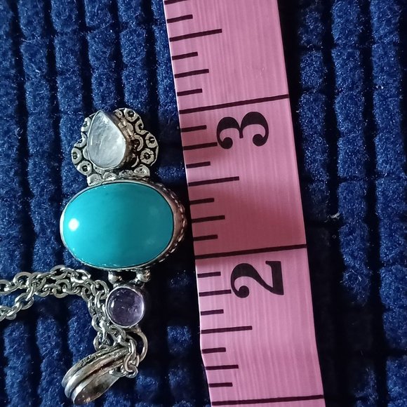 Womens/Teen Necklace Silver Tone with Faux Turquoise & Moonstone 16" - Picture 4 of 6